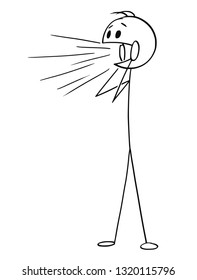 Cartoon stick figure drawing conceptual illustration of man shouting, screaming or crying.