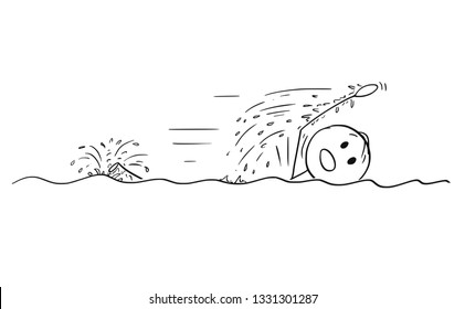 Cartoon stick figure drawing conceptual illustration of man swimming the crawl.