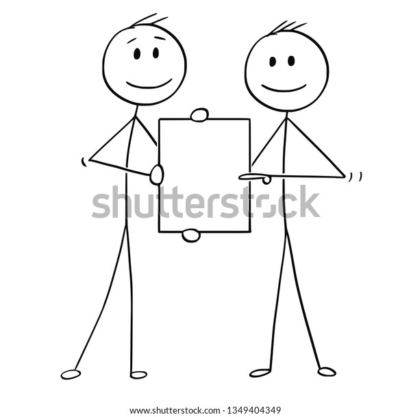 Cartoon Stick Figure Drawing Conceptual Illustration Of Two Men Or Businessmen Holding Together 8008