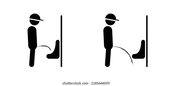 Cartoon, stick figures or stickman and toilet logo. Restroom or bathroom for man and woman to peeing. Human toilets. Vector WC pictogram, icon or sign. Need to pee urgently. urine disorder, urinal.
