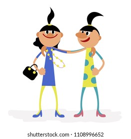 Cartoon stick girls as friends