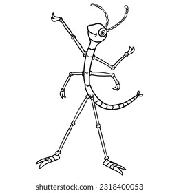Cartoon stick insect on line art