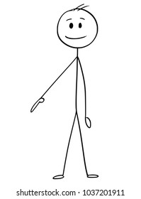 Cartoon Stick Man Drawing Conceptual Illustration Of Businessman Pointing Right And Down Or Under Him.