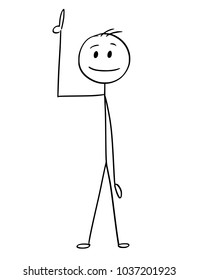 Cartoon stick man drawing conceptual illustration of businessman pointing up or above him.