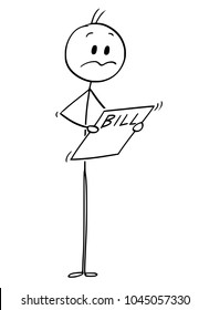 Cartoon Stick Man Drawing Conceptual Illustration Of Unhappy Man Or Businessman Reading Bill.