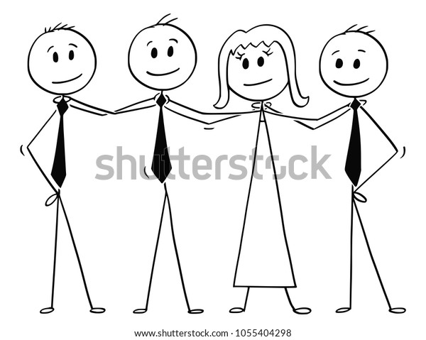 Cartoon stick man drawing conceptual illustration of team of business