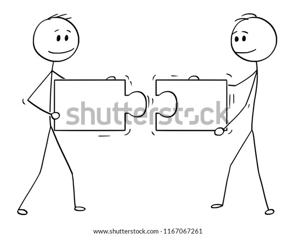 Cartoon Stick Man Drawing Conceptual Illustration Of Two Businessmen Holding And Connecting 5420