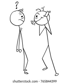 Cartoon stick man drawing illustration of two men, one of them is crazy or mad and sticking out his tongue.