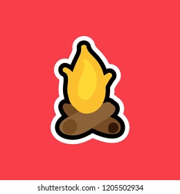 Cartoon sticker with campfire. Vector