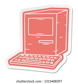 cartoon sticker of a computer and keyboard