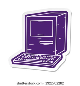 cartoon sticker of a computer and keyboard