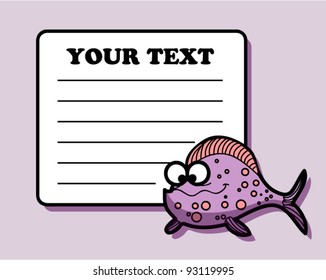 Cartoon sticker with cute fish, vector