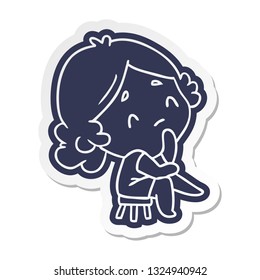 cartoon sticker of a cute kawaii lady