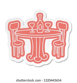 mesa de cena y bebidas con pegatinas de dibujos animados