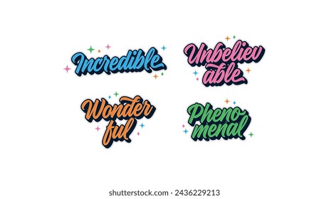 Cartoon sticker expression, vector illustration typography colorful. Cute stickers collection.