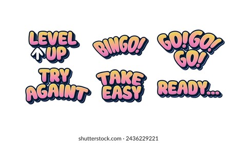 Cartoon sticker expression, vector illustration typography colorful. Cute stickers collection.