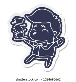 cartoon sticker of a kawaii cute waiter