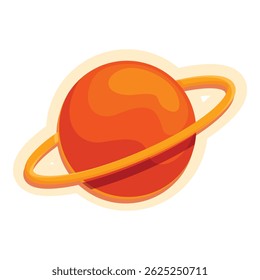Cartoon sticker of an orange planet with a ring, perfect for space themed projects