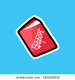Cartoon sticker with passport document. Vector