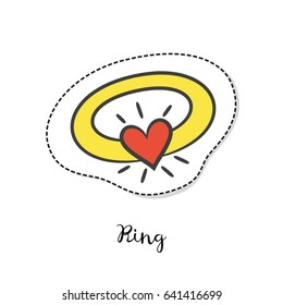 Cartoon sticker with ring on white background. Vector illustration.