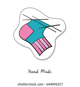 Cartoon sticker with sewing on white background. Vector illustration.