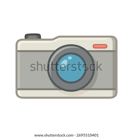 A cartoon sticker of a simple point and shoot or compact digital camera. Its minimalist design represents casual photography, taking snapshots, and easy travel documentation.