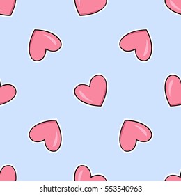 Cartoon Sticker Style Heart Vector Seamless Pattern