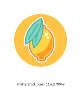 Cartoon, sticker style stylized lemon, citrus icon. On yellow background.
