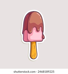 Pegatina de dibujos animados para el diseño de verano. Vector dibujado a mano ilustración de helado en un palo aislado en blanco.