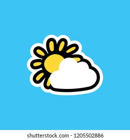 Cartoon sticker with sun and cloud. Vector