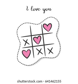 Cartoon sticker with tic tac toe  on white background. Vector illustration.