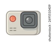 A cartoon sticker of a typical action camera (like a GoPro). Represents adventure, sports, outdoor activities, vlogging, and capturing dynamic first-person video.
