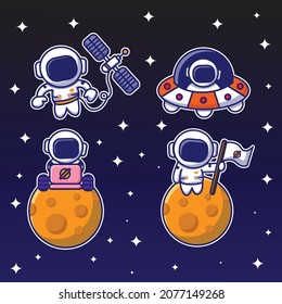 cartoon stickers of astronauts in space