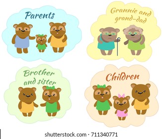 CARTOON, STICKERS, CHARACTERS. Sticker collection of FAMILY.
Parents, Grannie and grand-dad, Brother and sister, Children
