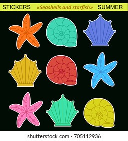 Cartoon stickers. Collection SUMMER - Seashells and starfish.
Elements for design, decor for traveling, summer card, elements for sea theme
