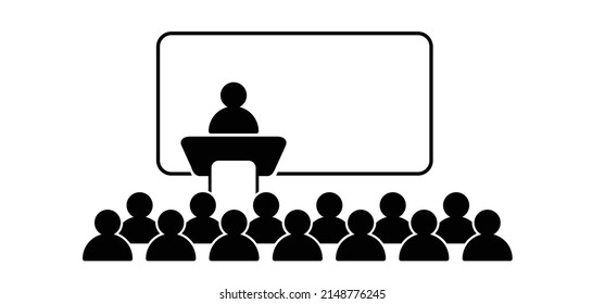 Cartoon stickman business or teacher represented by presentation. Stick figure man or businessman pointing at a board. Training class, meeting presentation icon or pictogram. students idea. Hybrid