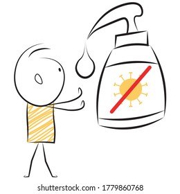 cartoon stickman: corona virus, caution, wash hands,covid-19. Vector.