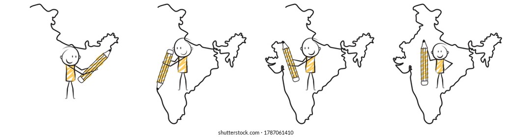 Cartoon Stickman Drawing Indian Mapvector Illustration: เวกเตอร์สต็อก
