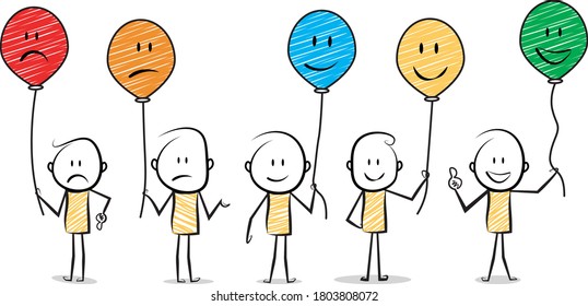 cartoon stickman expressions.rating and review concept.vector illustration.