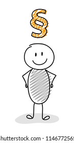 Cartoon stickman holding paragraph (section mark) icon. Vector.