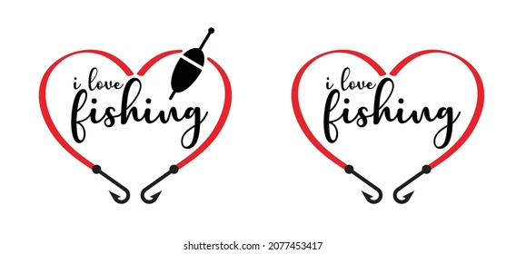 Cartoon stickman, i love fishing withe love heart or fishing with love. Stick figure and fish icon or pictogram. Favorite hobby sport for people. Fish hook or fishhook. National go fishing day