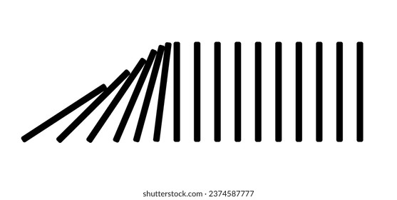 Cartoon stickman stop falling domino effect. Stack break crisis conflict, crash safety. Business resilience concept  Classic dominoes, domino's pictogram. Man or  person stopping domino effect.