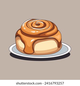 Cartoon Sticky Bun food sweet. Vector illustration.