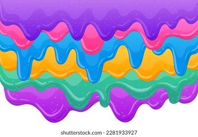 Cartoon sticky slime splash. Slime borders, dripping liquid mucus backdrop. Sticky slime flat vector background illustration