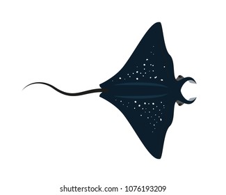 Cartoon stingray fish on white background. Vector illustration.