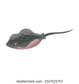 Cartoon stingray fish, underwater ramp aquatic animal. Isolated vector creature with dotted body, wings and long tail. Tropical sea and ocean fauna, sealife manta