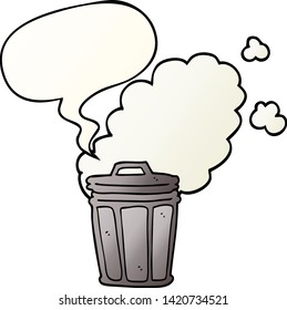 cartoon stinky garbage can with speech bubble in smooth gradient style