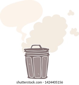cartoon stinky garbage can with speech bubble in retro style