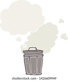 cartoon stinky garbage can with thought bubble in retro style
