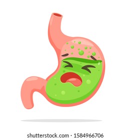 Cartoon Stomach Suffering From Acid Reflux. A Stomach That Burning Like A Fire From Acid Reflux.